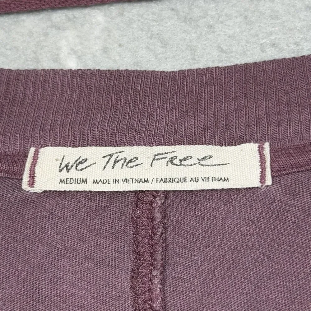 Free People Shirt Women’s Medium Purple V-neck Oversized Long Sleeve Crop Shirt